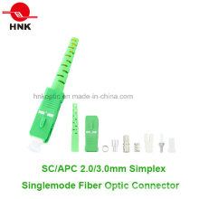 Sc APC 2.0mm Simplex Singlemode Conector de fibra óptica